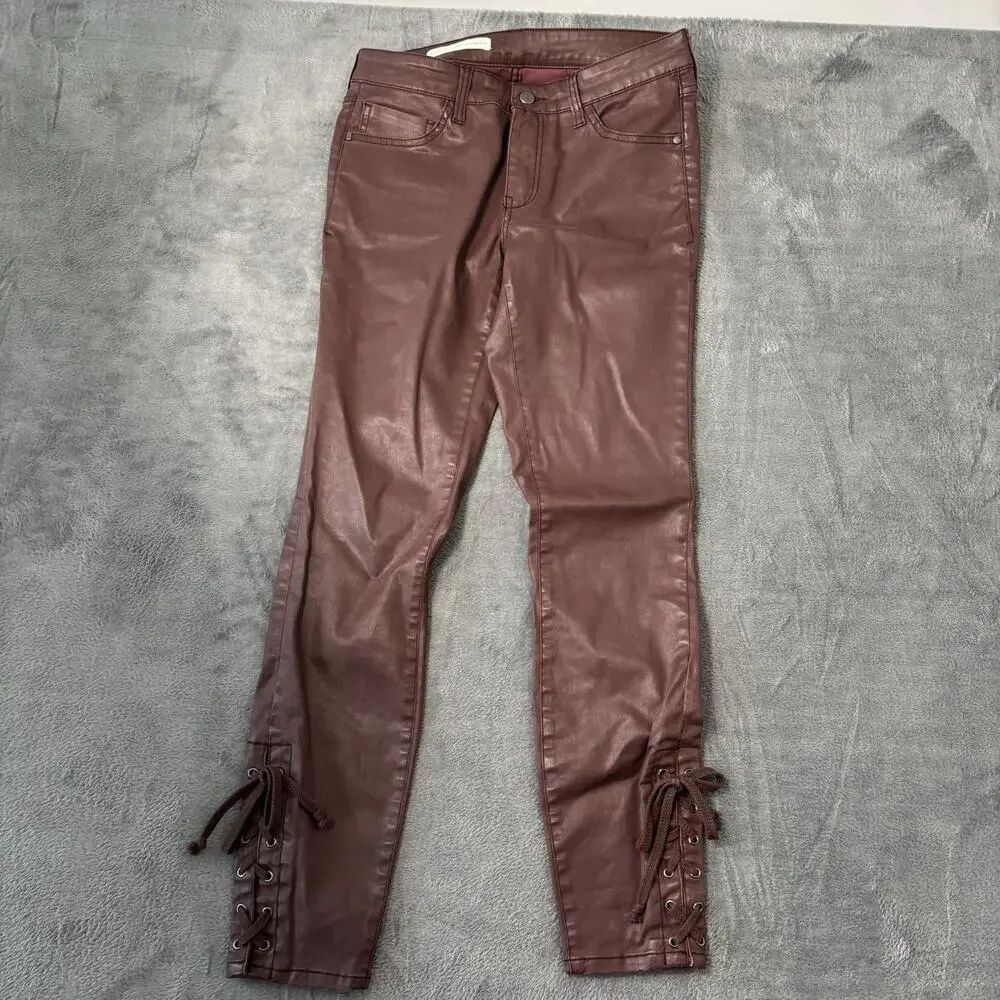 Pilcro and the‎ Letterpress Womens Pants 27 Red Wax Coated Burgundy Lace Up